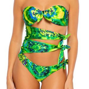 LULI FAMA MYSTICAL GARDEN - Knot Bow Tie Side Bandeau One Piece Swimsuit…
